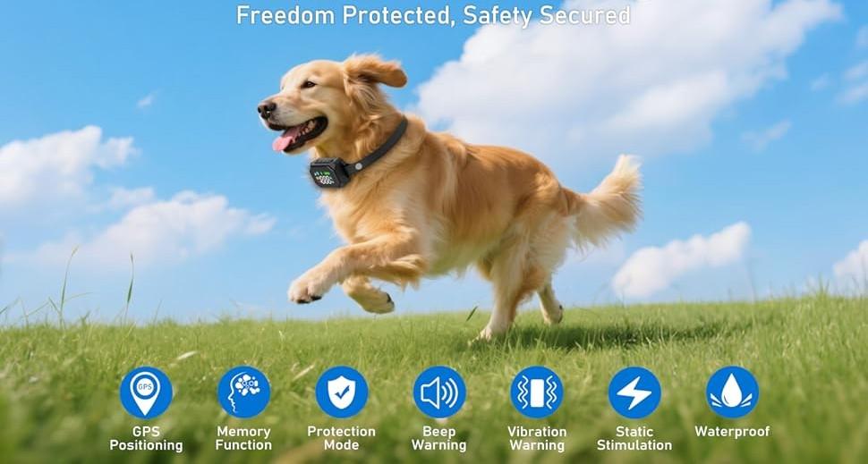 【NewYear2026】GPS Wireless Dog Fence, Electric Fence for Dogs, Perimeter Collar Fence System, Radius 33-1999 Yards, IPX7 Waterproof, Beep Vibration Shock Correction, for Pets Over 18 Lbs