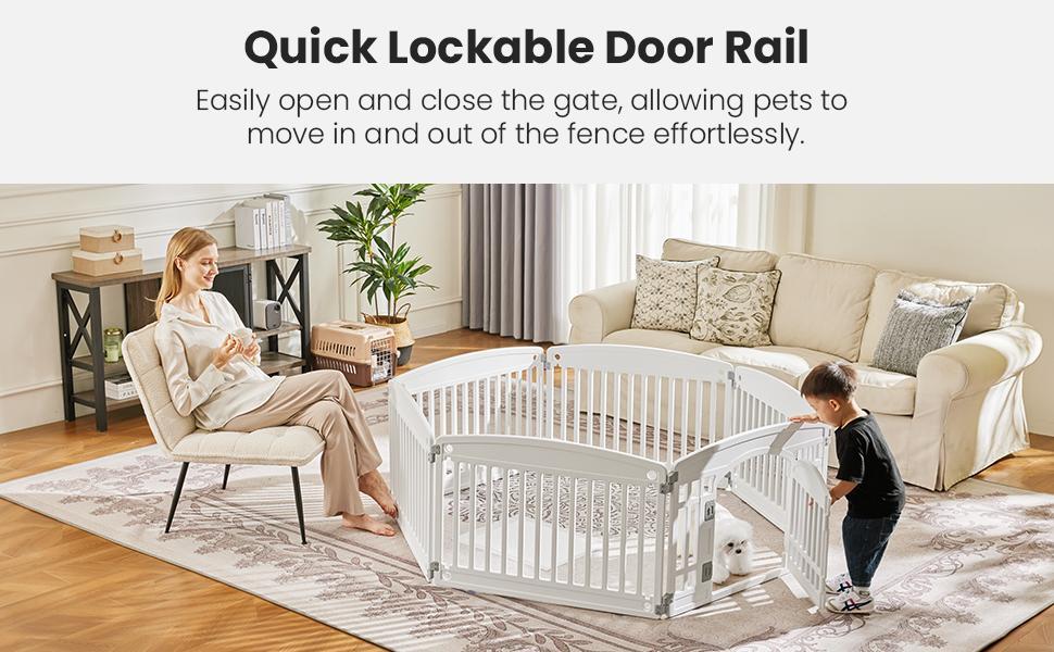 Plastic Pet Playpen, Durable Puppy Playpen with Lockable Door and Non-Slip Bottom, Portable Indoor Outdoor Puppy Pen