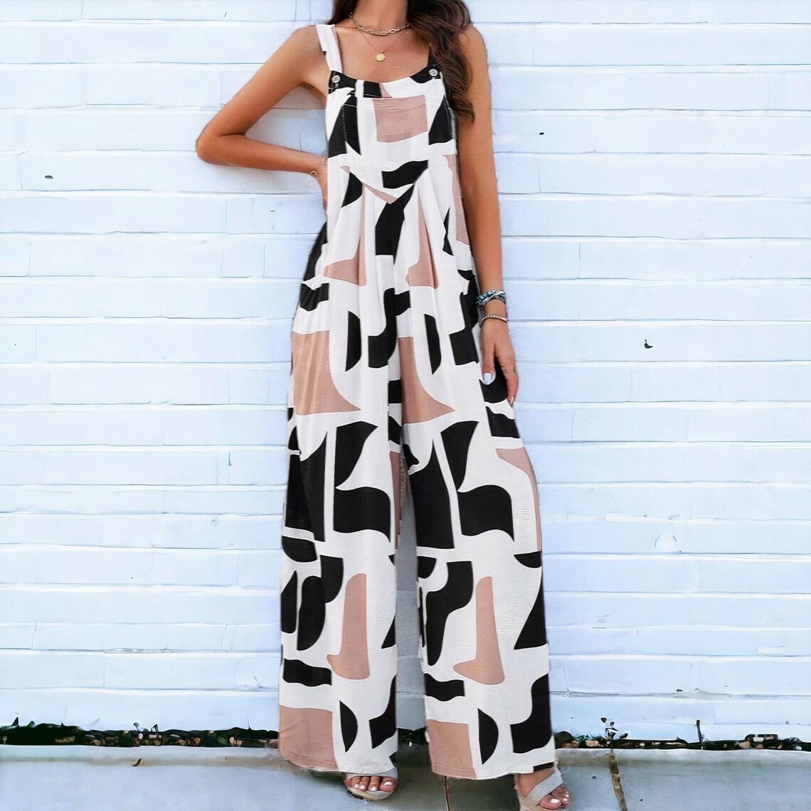 Women's Casual Loose Overalls Jumpsuits One Piece Sleeveless Printed Wide Leg Long Pant Rompers With Pockets 2025 New Baggy Adjustable  Outdoorfun Summertok Vacation Sizes Run Small Thin