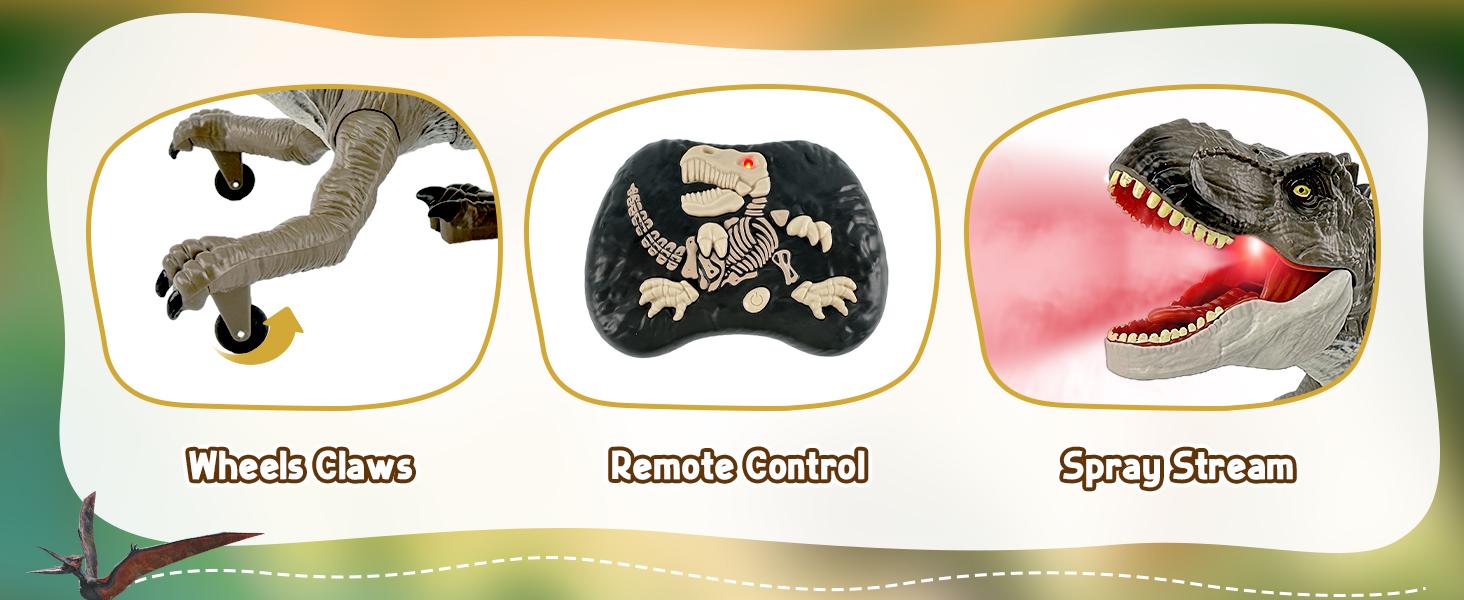 Remote Control Dinosaur Animal Toy, Spinosaurus and T-rex, swift movement & water spray, gift for boys