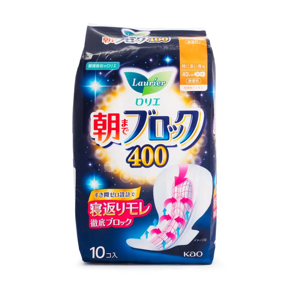 KAO Laurier Speed+ Ultra-Absorbent Overnight Maxi Pads, 40cm Disposable Sanitary Pads for Heavy Flow with Leakage Protection, 12 Count, Maxi Pad, Disposable Pads