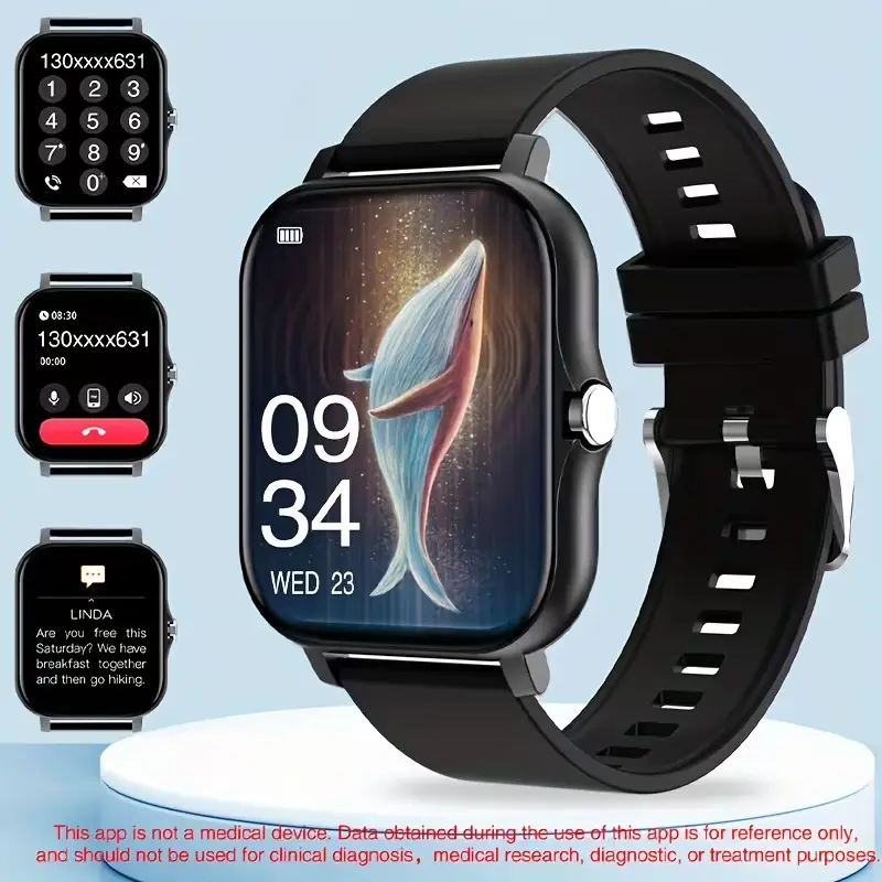 Father's Day and Summer Festivals:Smartwatch with wireless calling/answering and multiple sports modes, sedentary reminder, weather forecast, and message notifications; bezel-less slim design; compatible with For Android and  For iPhone;