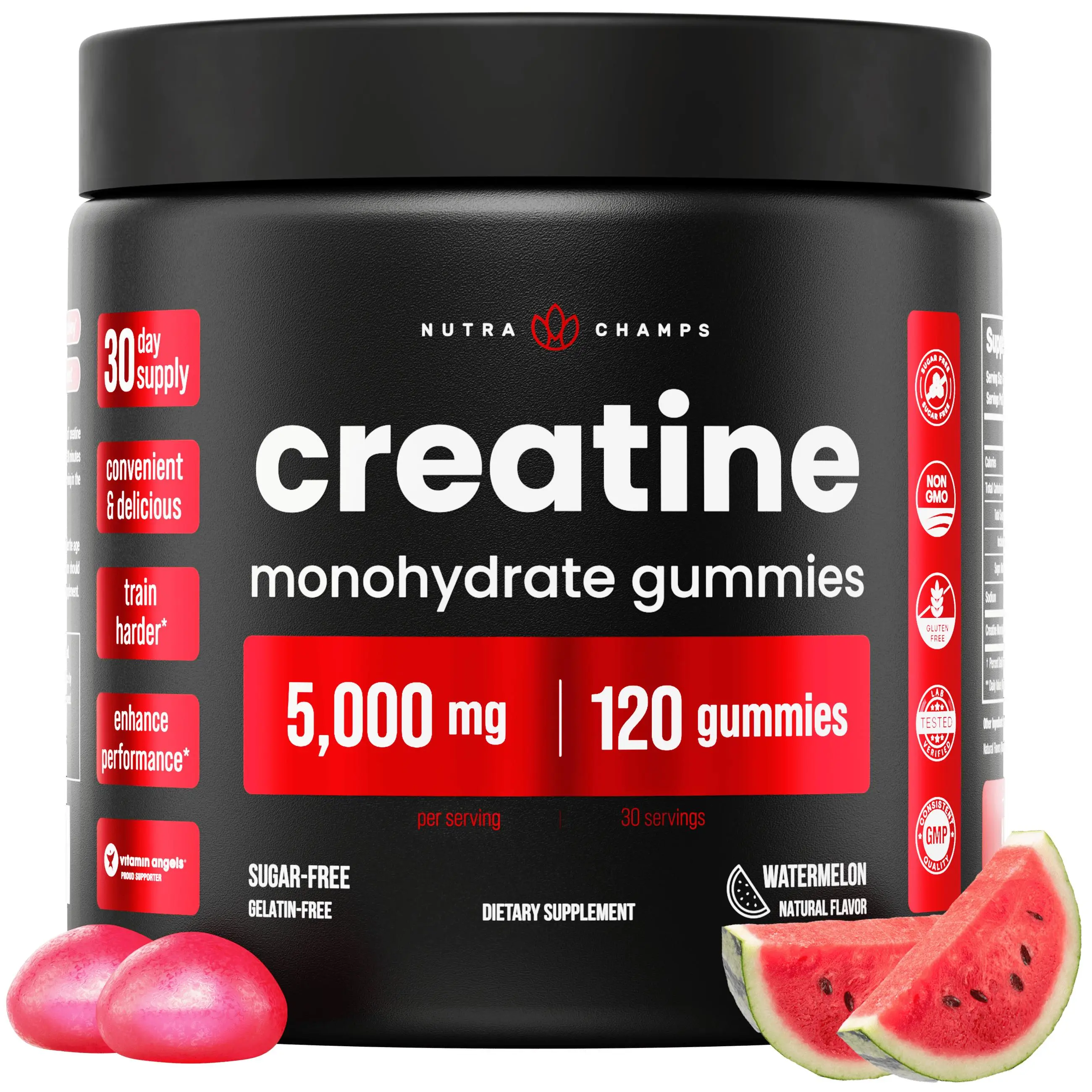 NutraChamps Creatine Gummies for Men & Women - 5g Sugar Free Chewable Creatine Monohydrate Gummies - Boost Energy, Supports Protein Synthesis, Muscle Recovery & Workout Performance