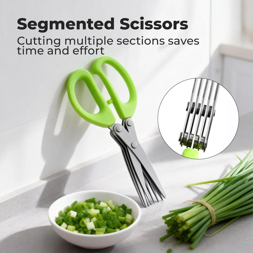 1 Count of five-layer coriander shears, herb shears, rust-proof five-edge kitchen shears, efficient alternative to single-edge scissors Kitchenware Home