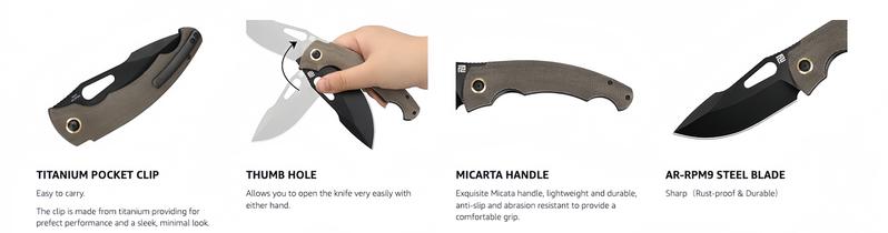 ARTISANCUTLERY Folding Pocket Knife for Men 3.86" AR-RPM9 Black PVD Steel Blade with American OD Green Micarta Handle Xcellerator(1860P) for Christmas gift, Survival Gear Survival Equipment Set