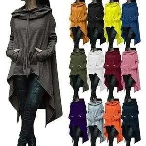 NewSolidColorOversizedWomen'sBatwingHoodedAsymmetricCasualLooseCoatSweatshirtPulloverCapeShawlOversizedHoodie