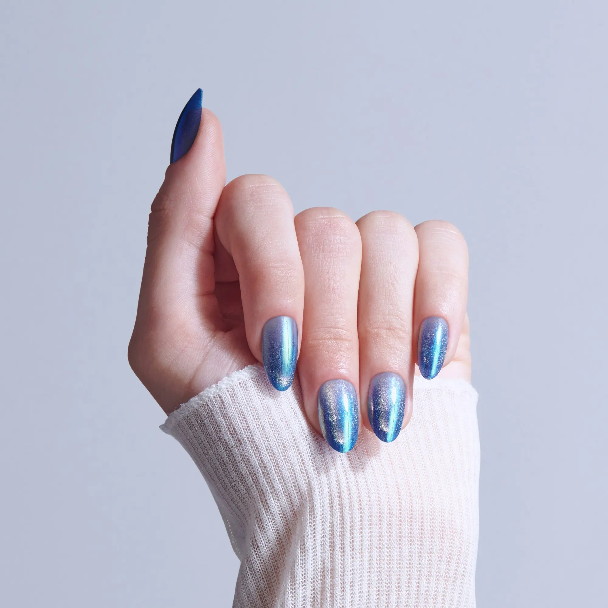 Kiss Glam Embellished Press On Fake Glue Nails - Glow Forever | Design, Blue, Medium, Almond