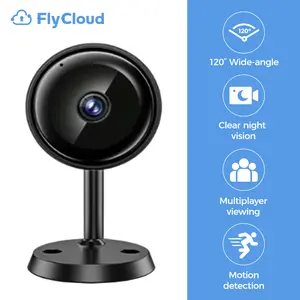 [flycloud S3] 2MP Mini Indoor Security Camera, Home Surveillance Camera, Supports Night Vision, Motion Detection, Two-Way Audio, Built-in 300mAh Battery TF Card & Cloud Storage 4 Users Online