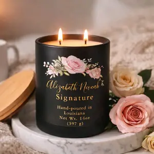 AlizabethNeveah Signature Candle 14oz Hand-poured in Louisiana Premium 464 Soy Wax Matte Black Vessel with Natural Wood Lid Warm Refined Unforgettable Scent