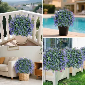 21.6" Artificial Lavender Topiary Trees Set of 2,UV Resistant Faux Boxwood Ball Shrubs,Fake Outdoor Bushes for Garden Patio Porch Decor,Fake Plants Potted for Indoor Outdoor, Christmas decorations Decorative Fruit