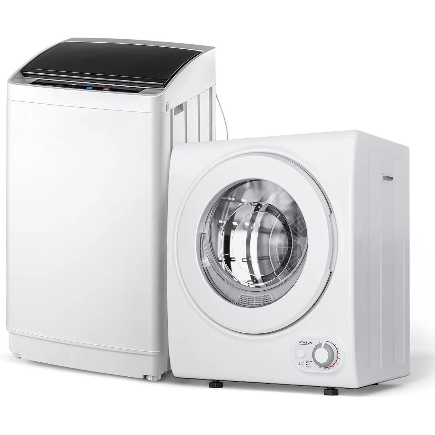 ROVSUN 17.8/25/30 LBS Full Automatic Washing Machine and 1.5/1.8/2.6 CuFt Portable Clothes Dryer Set, Compact Laundry Washer and Dryer Combo Set with Stainless Steel Inner Tub, for Apartment, Dorms, Home