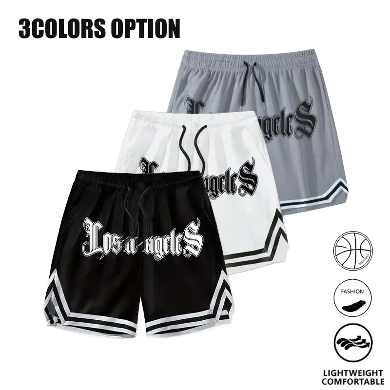Men's Graphic Basketball Shorts with Gothic Letter Print and Side Stripes, Mid-Length Athletic Fit, Men's Graphic Shorts