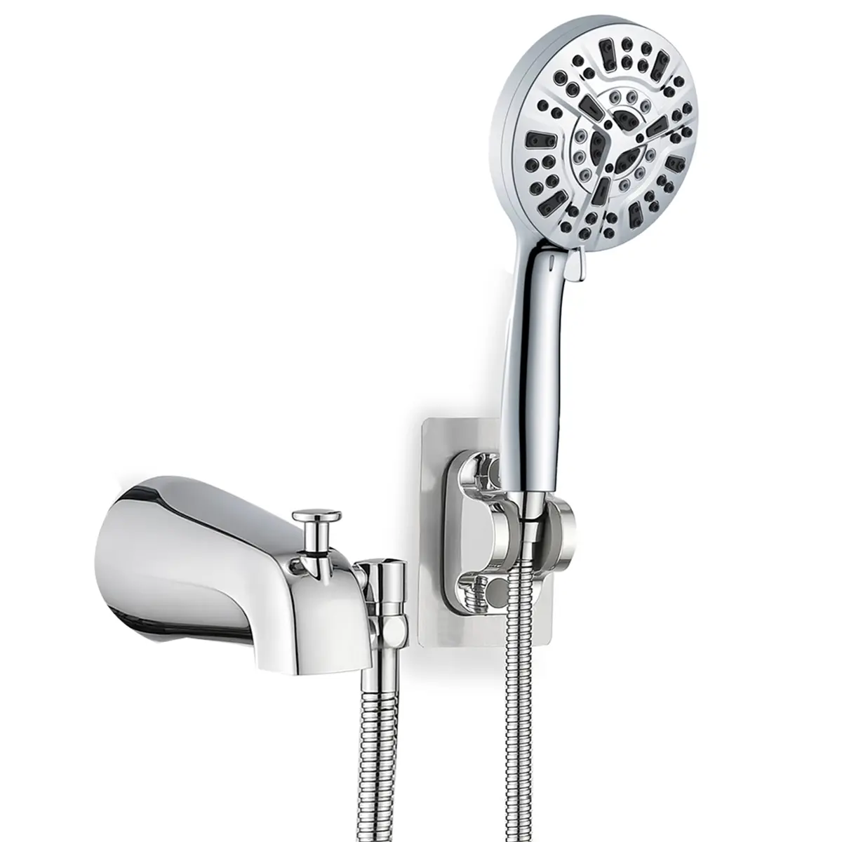 Modern All-Metal Shower Heads and Tub Faucet Kit with Chrome Finish, 9 Spray Settings and Built-In Diverter for Easy Bathroom Upgrade, Handheld Showerhead, High Pressure Shower, Bathtub Faucet, Home Shower Set