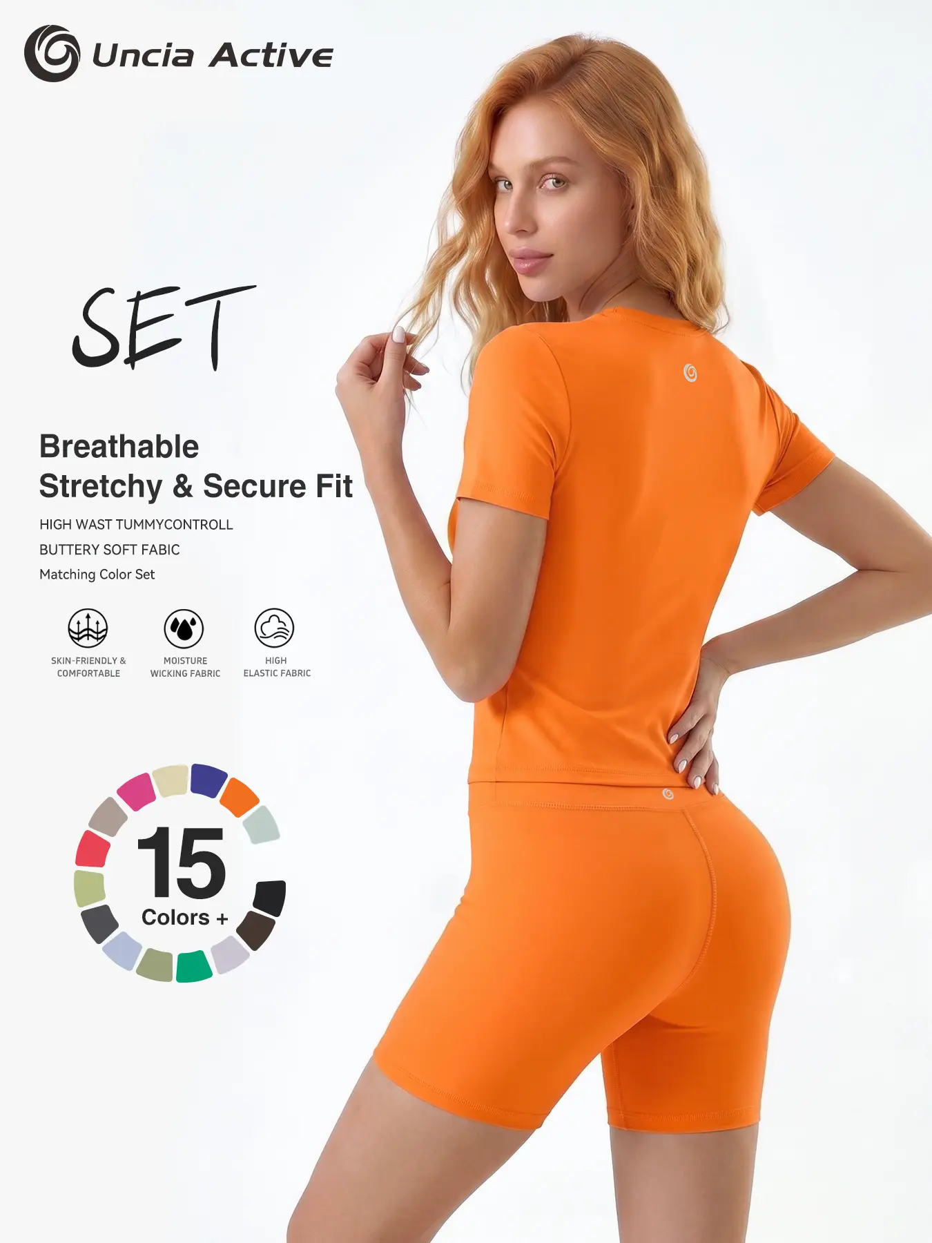 UnciaActive Women's Solid Round Neck Short Sleeve Athletic T-Shirt - 2 Piece Matching Gym Sets, Casual Sportswear for Indoor & Outdoor Fitness, Women's Clothes, Clothing summerwins Try it,travel essentials,camping essentials