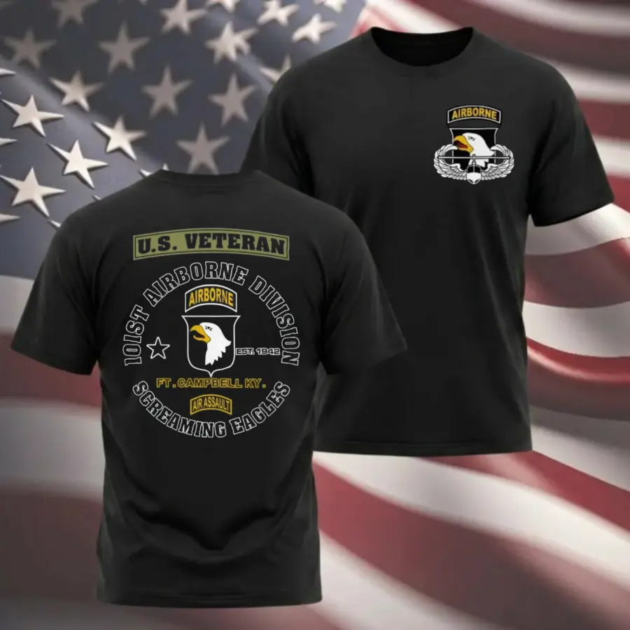 101st Airborne Division Screaming Eagles Veteran T-Shirt - US Military Graphic Tee for Army Veterans, Fort Campbell KY Design, 2-Sided Veteran Pride Shirt