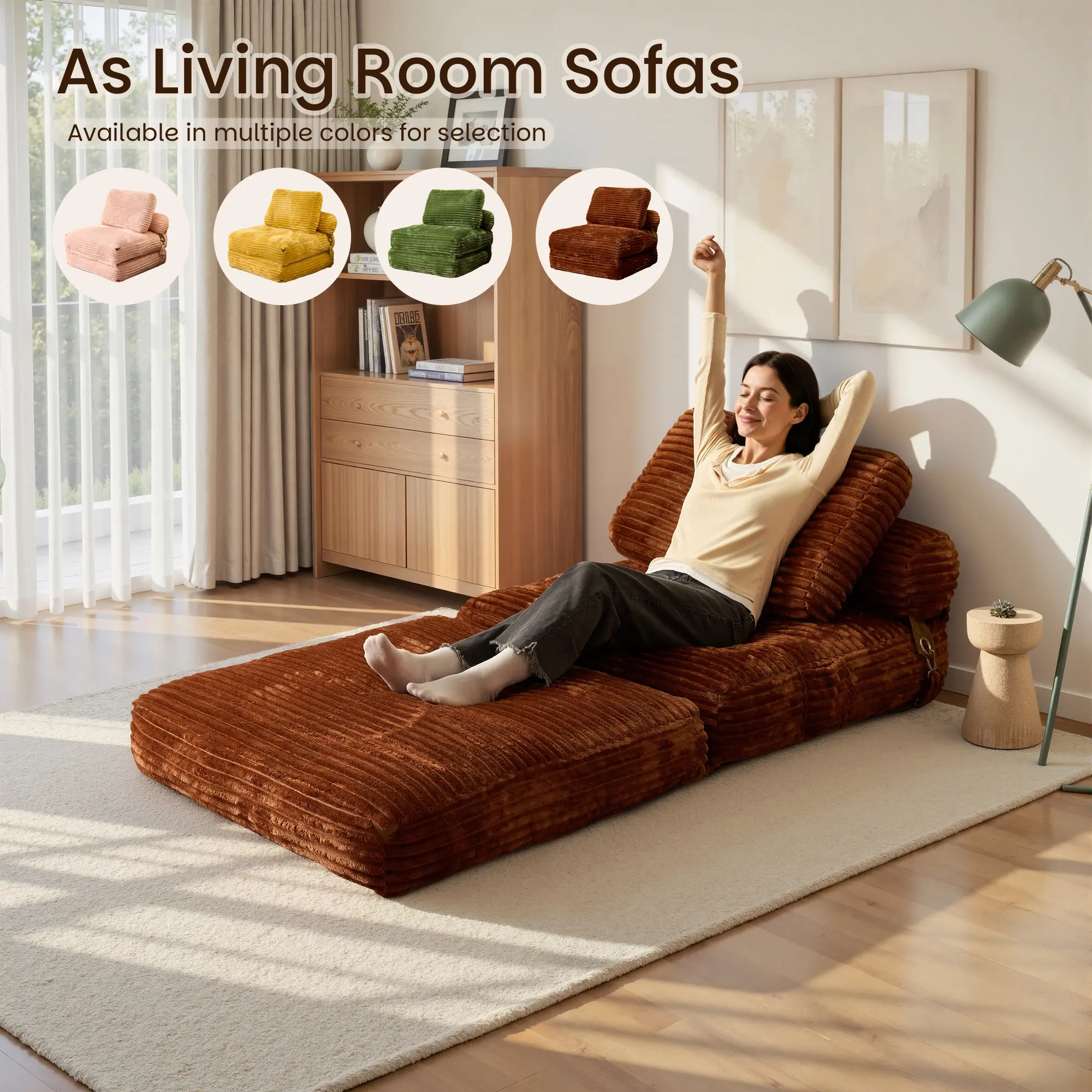 Weaxty 3 In 1 Modern Armless Foldable Sofa Bed, Extendable Convertible Sleeper Chair with Pillow & Foldable Mattress, Fully Assembled Durable Compact Back Support Couch for Bedroom Sleepover