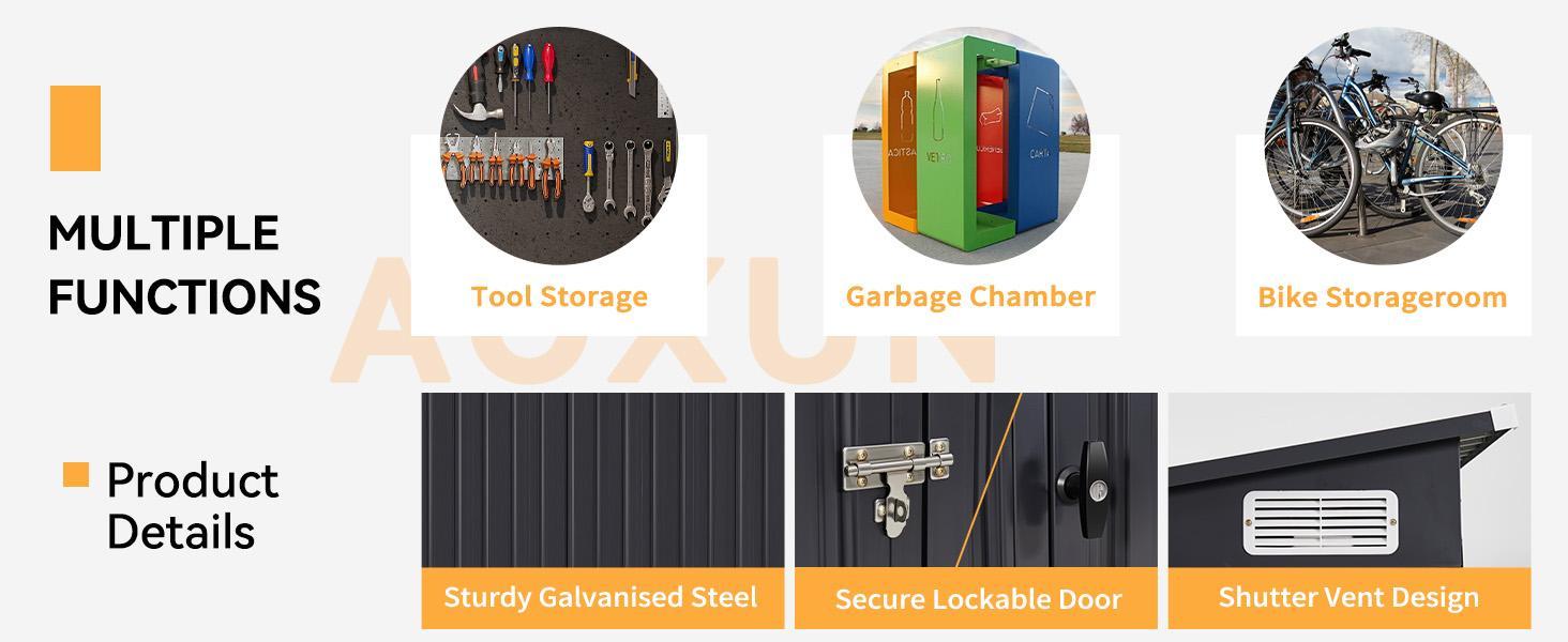 Aoxun 10 x 12FT Outdoor Storage Shed with Double Hinged Large Door Utility Garden Shed with Lockable Door & Sloped Roof Metal Sheds Outdoor Storage for Garden, Backyard, Patio and Backyard, Brown