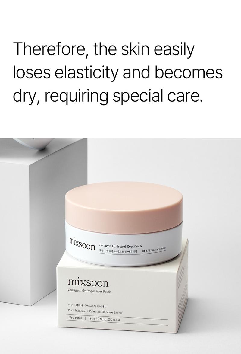 [mixsoon Official Shop] Collagen Hydrogel Eye Patch 30 pairs (60ea) - Collagen Patch that adds elasticity to bulging and wrinkled eye areas, Korean Skincare for Glass Skin