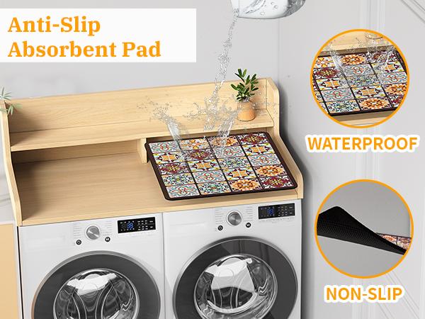 2-Tier Washer & Dryer Countertop 27.55"x54" Heavy-Duty Laundry Organizer Space-Saving Design with Counter Space Compatible with Front-Load Washers & Dryers Black/Brown/Natural Ideal for Laundry Room Functional Organizer