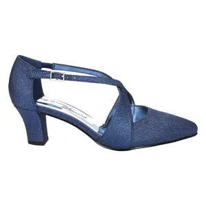 Easy Street Womens Elegance Glitter Round Toe Slingback Pumps Dress Casual Low Heel 1-2" - Blue