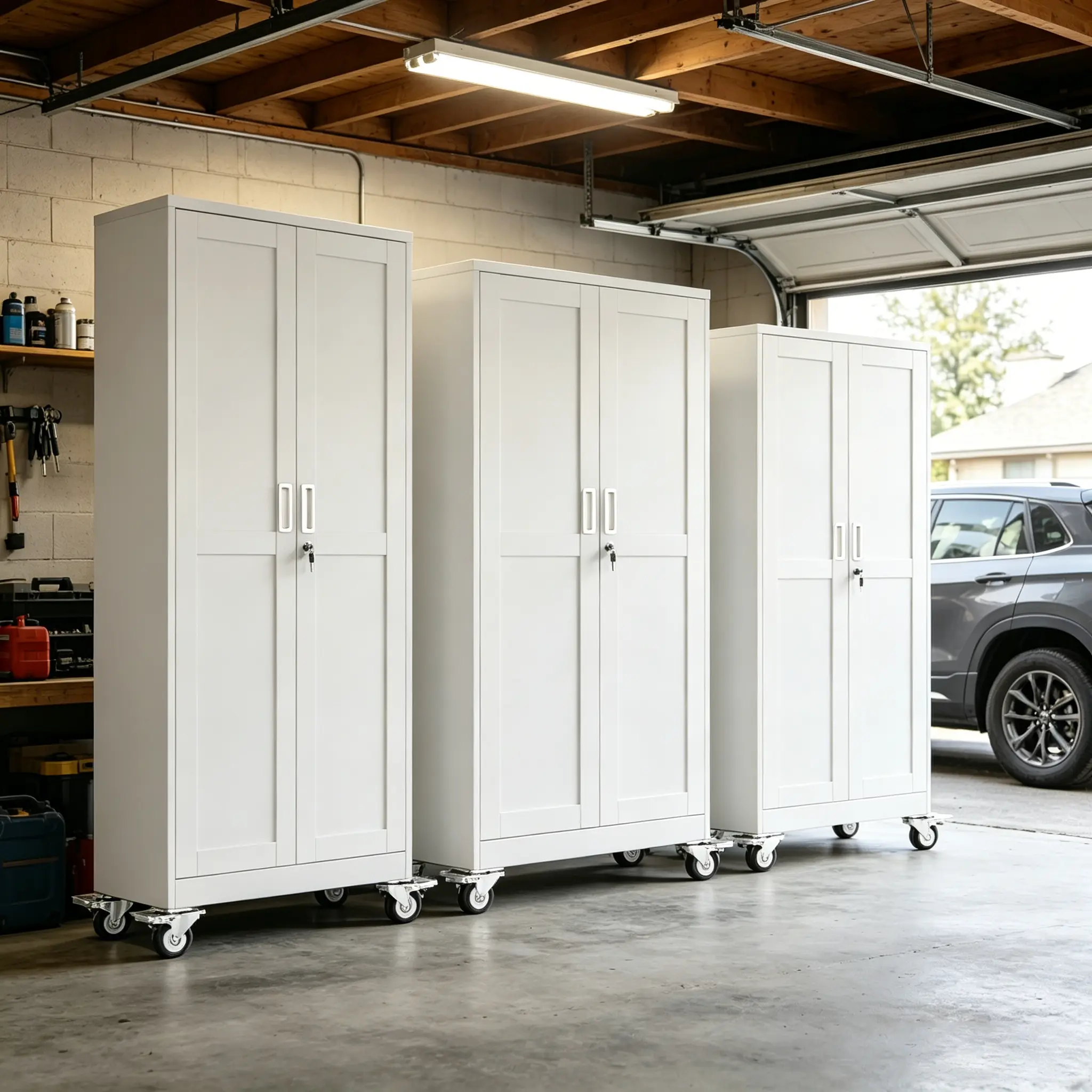 Heavy-Duty Metal Storage Cabinet with Wheels, 2-Door Steel File Cabinet with 5 Adjustable Shelves for Garage, Home Office & Warehouse