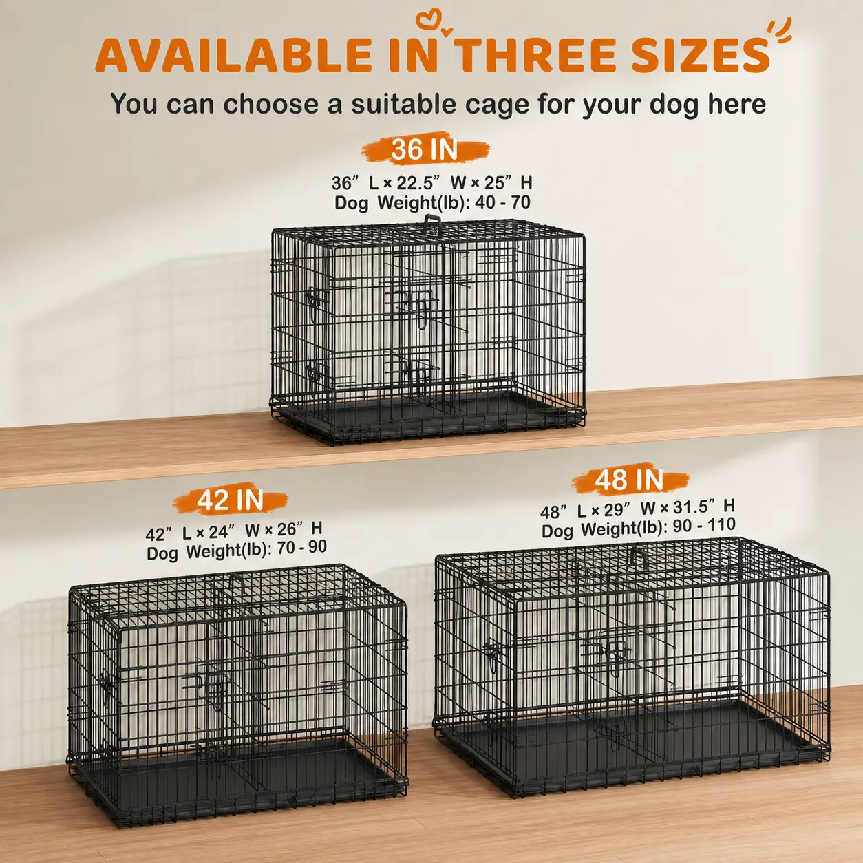 Yaheetech Multi-Size Heavy-Duty Wire Metal Dog Crate Enclosure (36/42/48in), 42in Option, Collapsible with Divider, Double Doors, Carry Handle, Leak-Proof Plastic Removable Tray, Easy Assembly for Travel & Puppy Training, Safe Indoor Use, Recovery Support