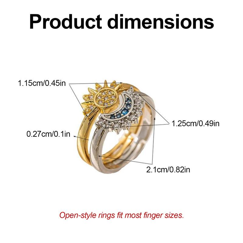 SGGUI Adjustable Sun & Moon Design Ring Set,New Style Fashion Jewelry for Party, Daily Clothing Decor, Trendy gift for your girlfriend, Friendship Promise Ring,Valentine’s Day