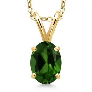 0.70 Ct Oval Green Chrome Diopside 18K Yellow Gold Plated Silver Pendant with Chain