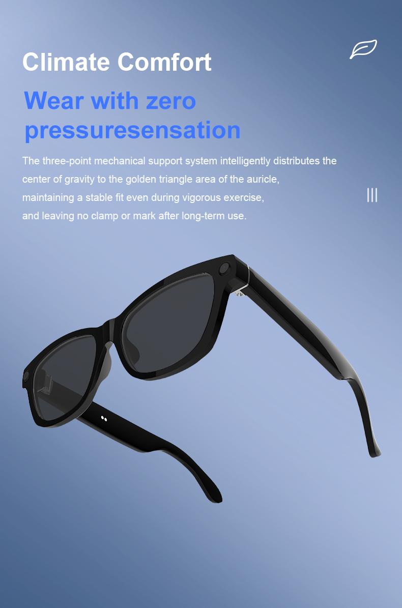 Smart Bluetooth Glasses with Camera, 1080p Video Recording Wearable Glasses, Multifunctional Wireless Audio Glasses with Headphone, Outdoor Sports Camera Sunglasses with Intelligent Voice Assistant, Anti-blue Light Protection Eyeglass fathersdaygift