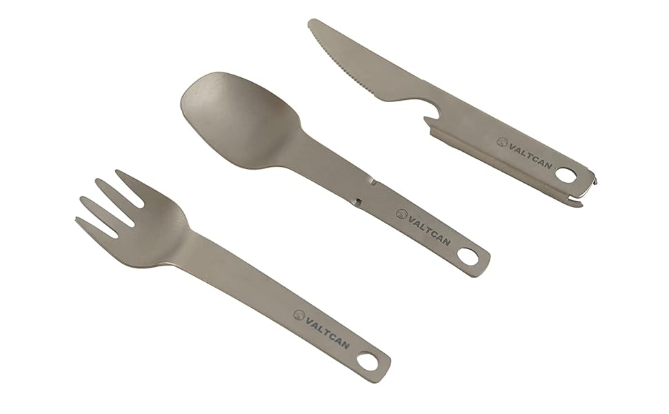 Valtcan Titanium Compact 3 Piece Utensil Fork Spoon Knife Ultralight Carry System 39g