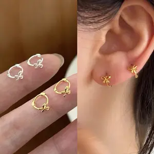 Spring new earrings -2 PCS/SET mini bow earrings fashionable and elegant earrings for women sweet and cute hollow jewelry for girls