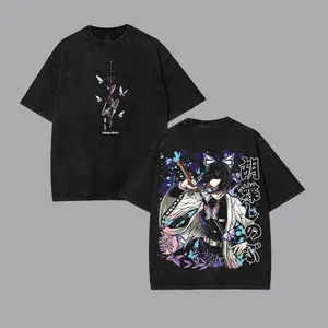 Shinobu Kocho Insect Hashira v4 Demon Slayer Kimetsu No Yaiba anime manga Washed t-shirt 2 sided printing Soft graphic t-shirts classic vintage