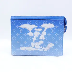 Pre-owned Louis Vuitton Canvas Clutches & Wristlets Pochette Voyage Monogram Blue Coated Clutch