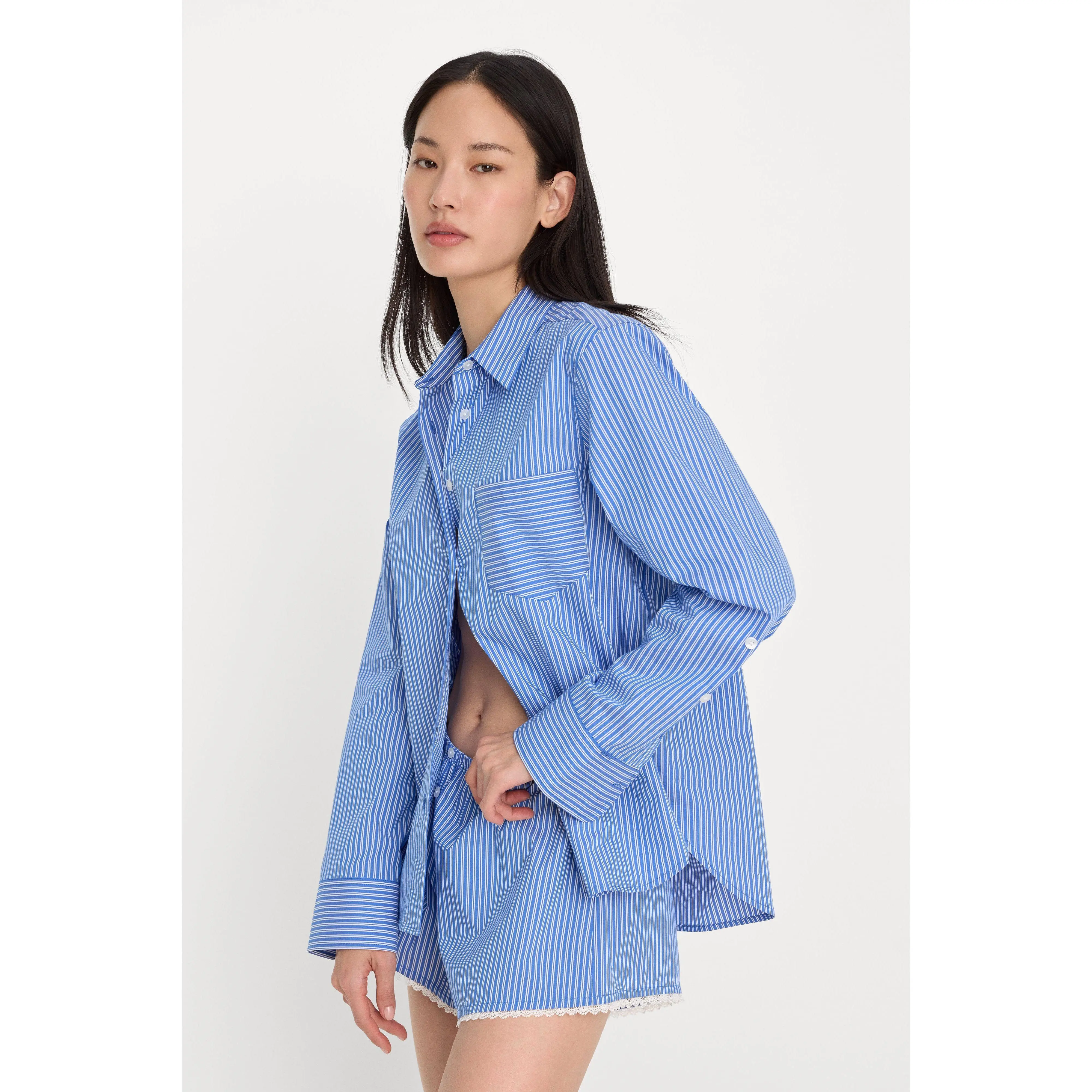 POPLIN CLASSIC BOXY SHIRT | BLUE & WHITE STRIPE