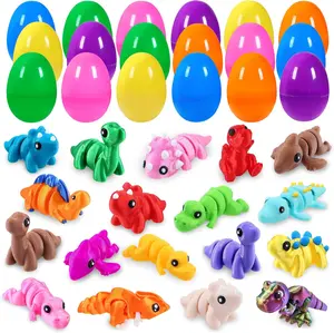 Easter Gift - 18Pcs Prefilled Easter Eggs with 3D Printed Dinosaurs for Kids Easter 3D Printed Animals Figurines for Boys Girls Party Favors 3D Fidget Toys for Egg Hunt Basket Stuffers