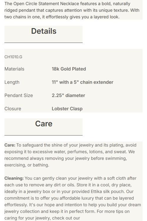 Ettika Open Circle Statement Necklace - 18k Gold and Silver Plated Brass Pendant with Extender Chain Fashion Accessory for Women