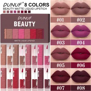 DUNUF BEAUTY Matte Gloss Lip Color Set, soft-focus lip texture without dehydrating, high saturation and long-lasting color, waterproof and non-staining on cups, suitable for parties and commutes for enhancing complexion.