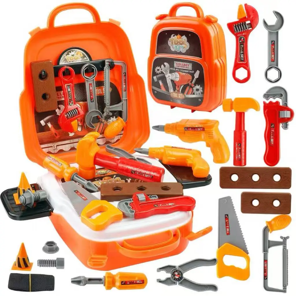 Kids' 22-Piece Pretend Play Construction Tool Set - Child-Sized Battery-Free Interactive Multi-Piece Play Tools, Toolbox, Pretend Drill, Backpack, Kids Toys That Stimulate Creativity & Teach Usage, Toddler Birthday Gift (Ages 3-7)