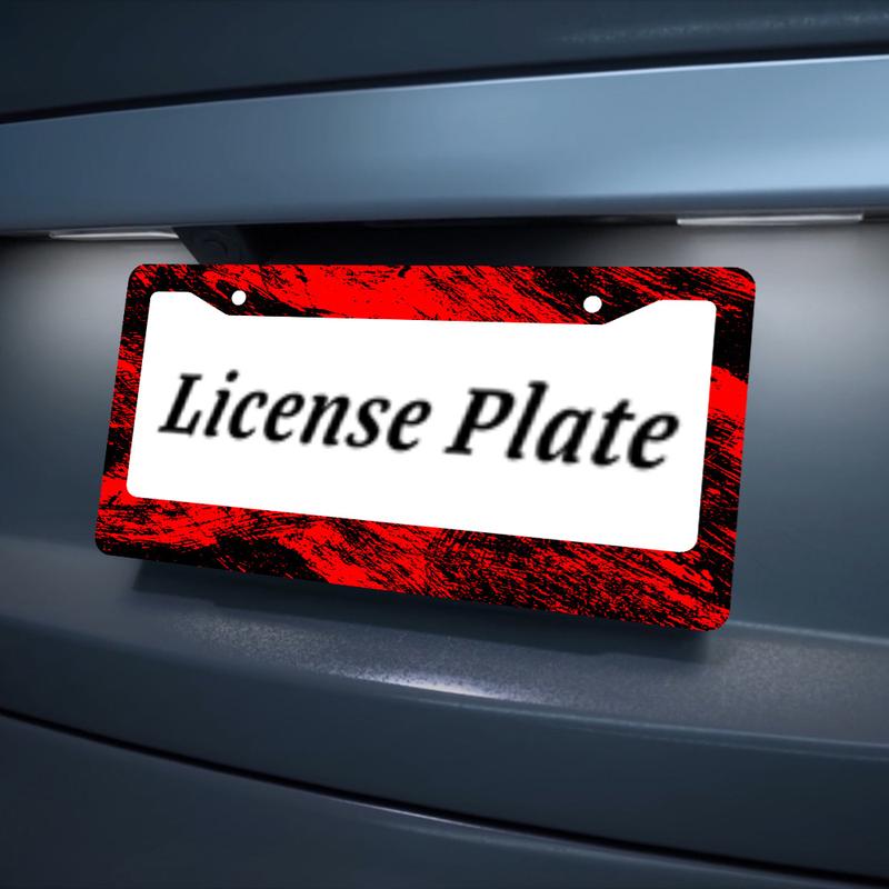 Red And Black Brush Mark License Plate Frame, Wild And Graffiti Style License Plate Frame, Colored License Plate Holder, Car Front And Rear License Plate Covers, Aluminum License Plate Frame with 2-Hole Screws, Size 12x6in