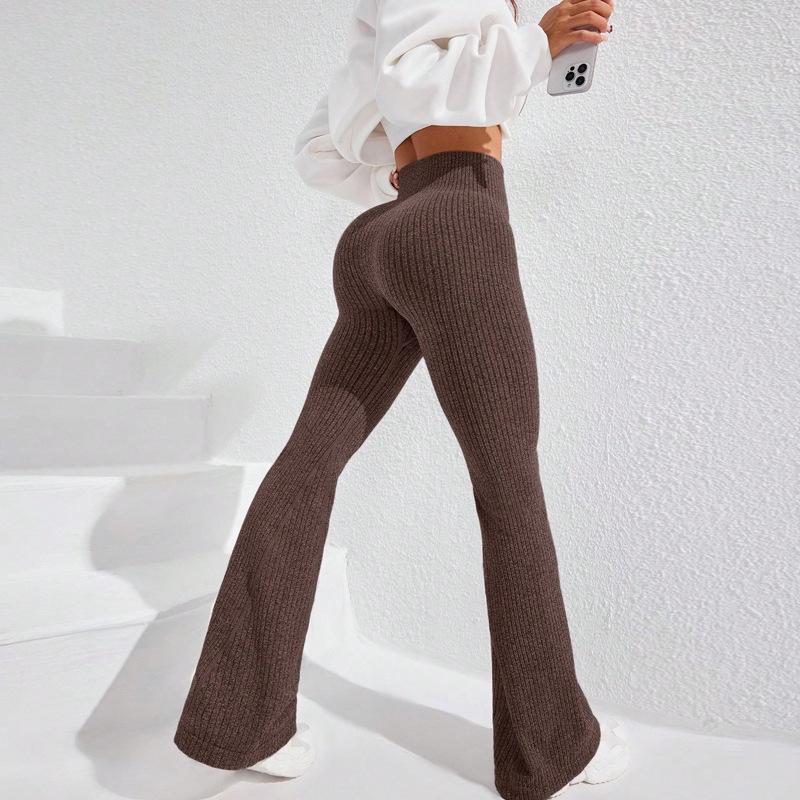 Ribbed Leggings for Women High Waisted Tummy Control Flare Leggings Stretch Soft Yoga Pants Butt Lifting bell bottom sweatpants