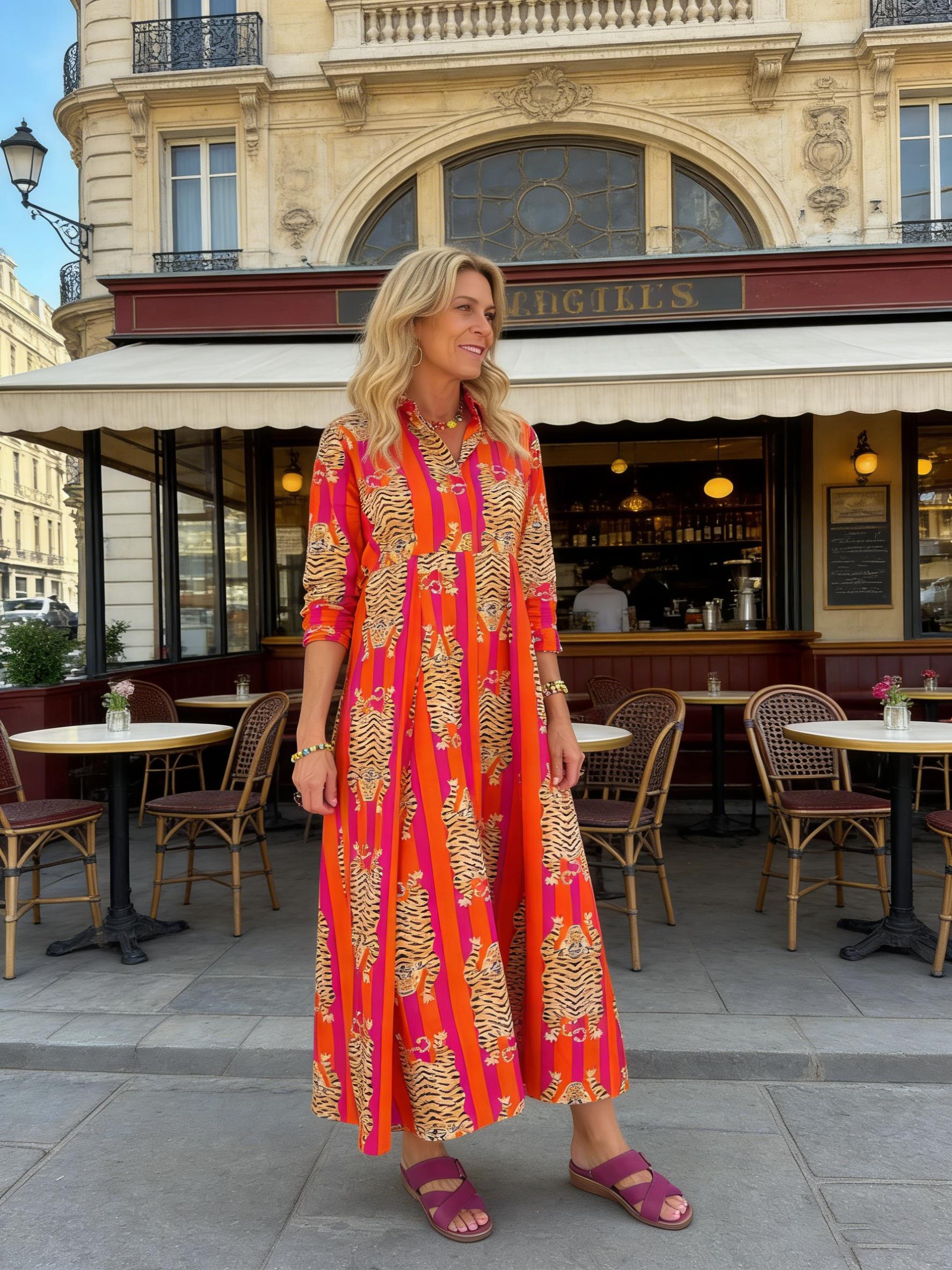 Women’s Tiger Print Long Dress Lapel Collar Three Quarter Sleeve Relaxed Fit Half Button Holiday Party Casual Maxi Dress Women’s Tiger Print Long Dress Lapel Collar Three Quarter Sleeve Relaxed Fit Half Button Holiday Party Casual Maxi Dress