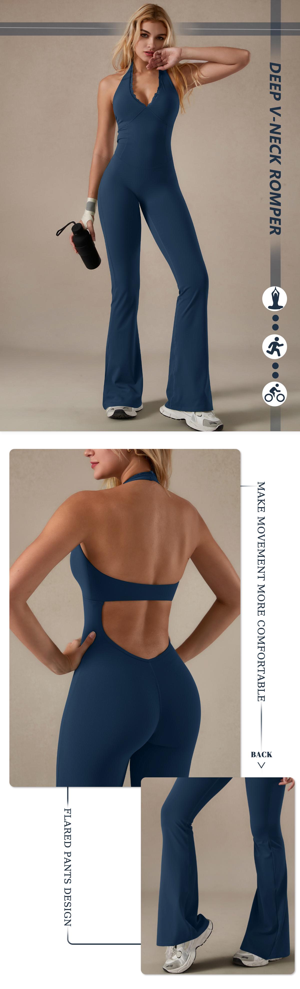 TimeOFF Backless Halter Jumpsuit , Soft Stretch Fabric, Moisture-Wicking , Yoga, Gym & Active Lifestyle , Women's Versatile Activewear Fitness Outfit Workout Apparel,jumpsuit women