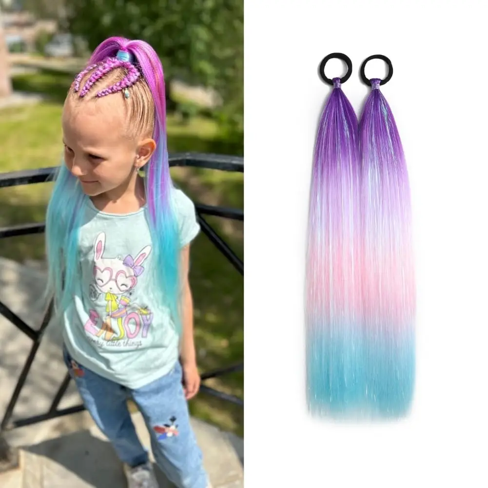 Ombre Ponytail Hair Tinsel Extensions, Synthetic Hair Extensions For Women Girls Hair Accessories Purple/ to Blue Tinsel Extensions Daily Party Costume Rave Wacky Braiding Extensions 2 count/lot