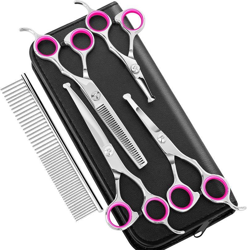 7 PCS Professional Pet Dog Grooming Scissors Set Straight Curved Thinning Shear, Dog Scissors for Grooming 7 PCS Professional Pet Dog Grooming Scissors Set Straight Curved Thinning Shear, Dog Scissors for Grooming