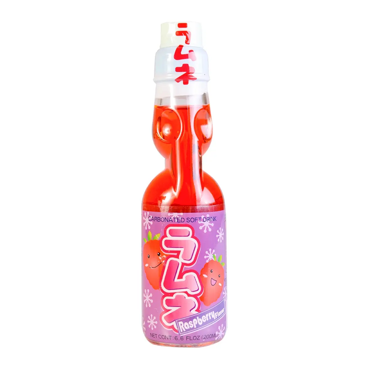 HATAKOSEN Ramune Raspberry Soda - Japanese Carbonated Drink, 200ml Bottle