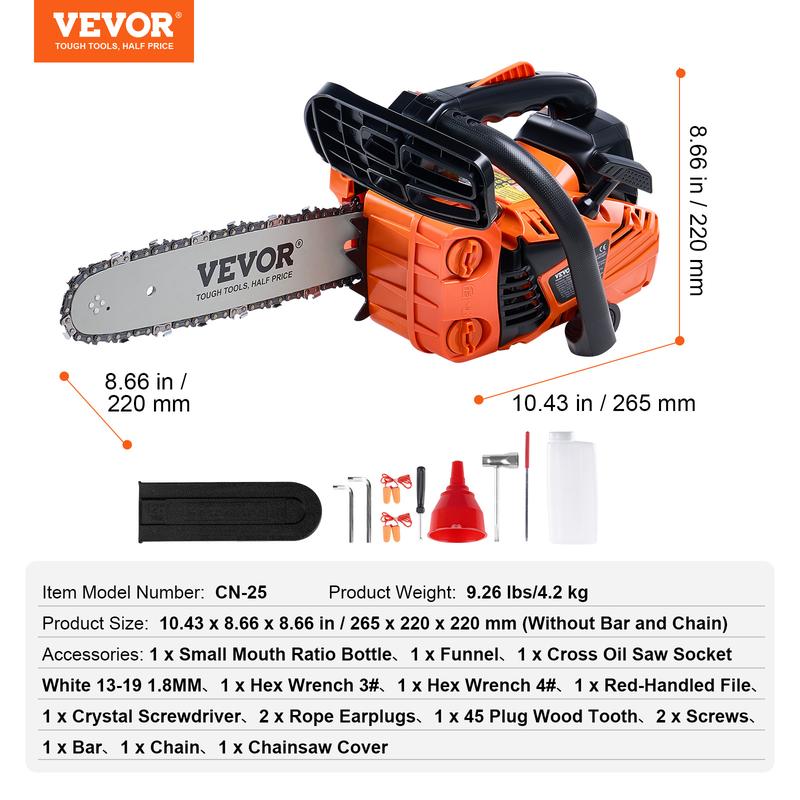 VEVOR Gas Chainsaw, Various specifications, Gasoline Powered Chain Saw, Handheld Cordless Petrol Chainsaws for Tree Wood Branch Cutting, Tree Trimming, Land Clearing, Farm Garden Ranch Forest Cutting Use