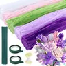 500PCS Customized Purple Chenille Stem Pipe Cleaner Kit for Crafters - Bulk DIY Craft Supplies with Floral Wires, Gardening Tape, Stamen for Tulip & Lily Stems, Bouquet Making Projects