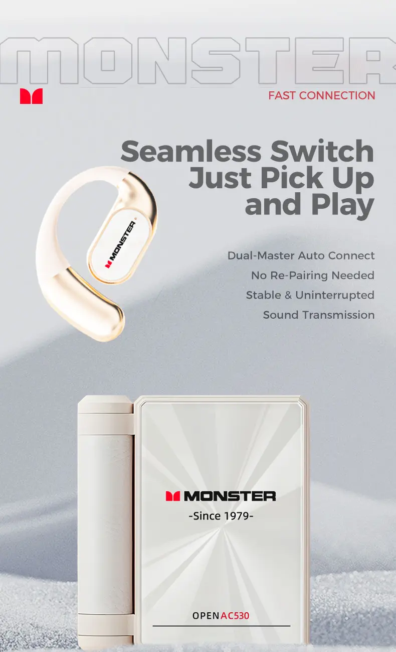Monster Wireless Bluetooth 6.0 (BT6.0 Low Lag) Foldable In-Ear Earbuds, Dual-Fold Design, Comfortable Ear Hooks, 165H Nonstop Audio, Waterproof Sweatproof for Gym & Run, Rechargeable Sport Headset, Men's Back to School Gifts