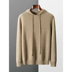 New Autumn Winter Men's Cashmere Hoodie Sweater 100% Merino Wool Hooded Pullover Large Size Knitwear Quality Soft Casual Jumpers Tops Sleeve