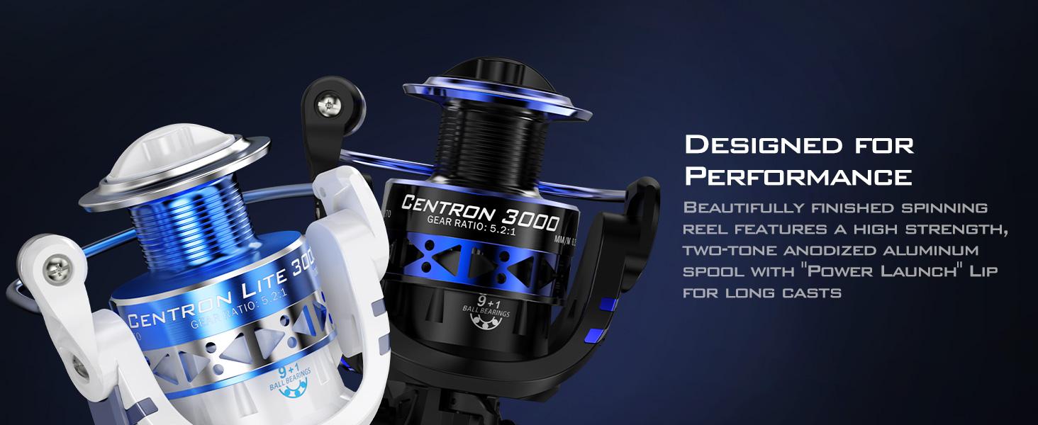 KastKing Centron & Centron Lite Spinning Reels, Size 500 is Perfect for Ice Fishing, Up to 17.5Lbs Max Drag, 5.2:1 Gear Ratio, Ultra Smooth Powerful, CNC Aluminum Spool, 9+1 BB Light Weight Centron Spinning Reels
